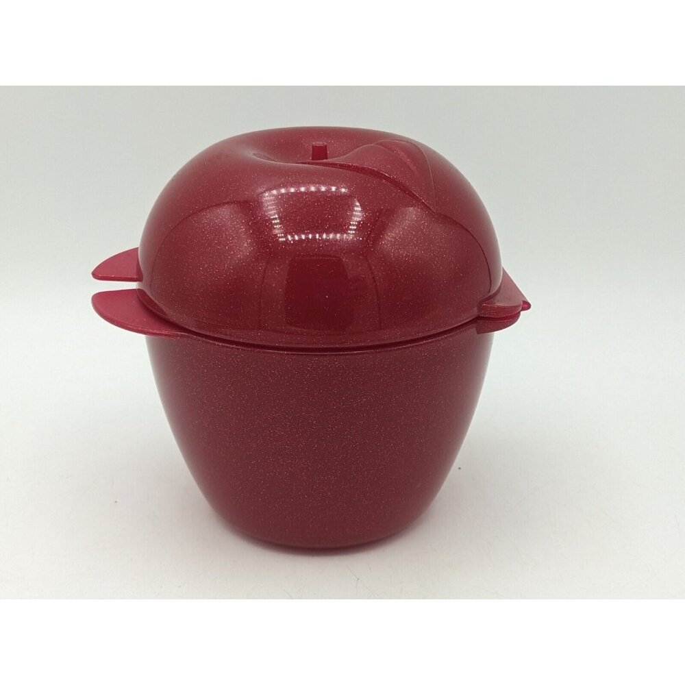 Tupperware Red Apple Fruit Locker  4941A-4 Snack Keeper Container Glitter Hinged